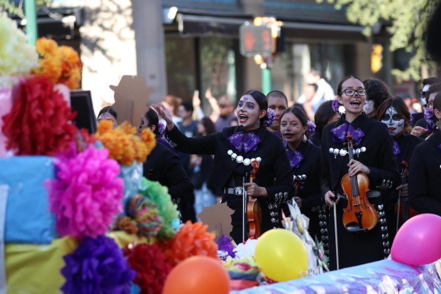 Mariachi Estrella del Oeste marches in the Dia de los Muertos Parade in Downtown El Paso on October 29, 2022. 